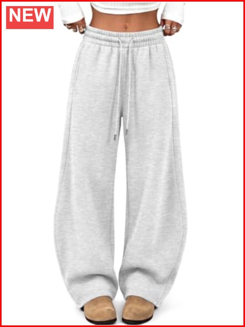Fleece Lined Wide Leg Barrel Sweatpants Low Rise Pull On Pockets